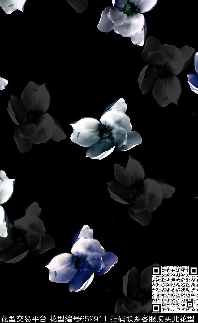 秋冬款手绘花卉复古花卉数码印花华亿平台下载（图片编号: 659911） - 瓦栏（Walan）