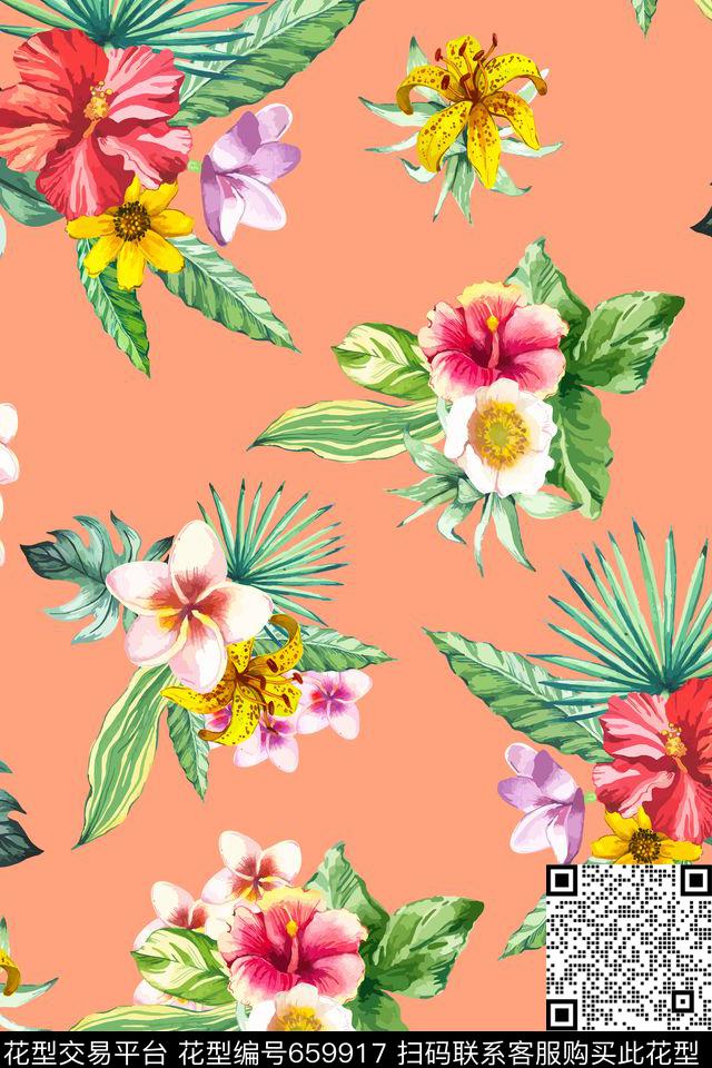 花卉花朵组合花朵热带传统印花华亿平台下载（图片编号: 659917） - 瓦栏（Walan）