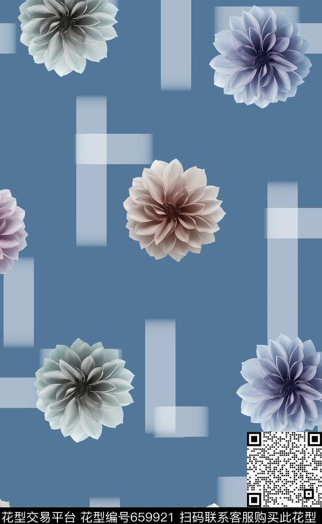 秋冬款手绘花卉复古花卉数码印花华亿平台下载（图片编号: 659921） - 瓦栏（Walan）