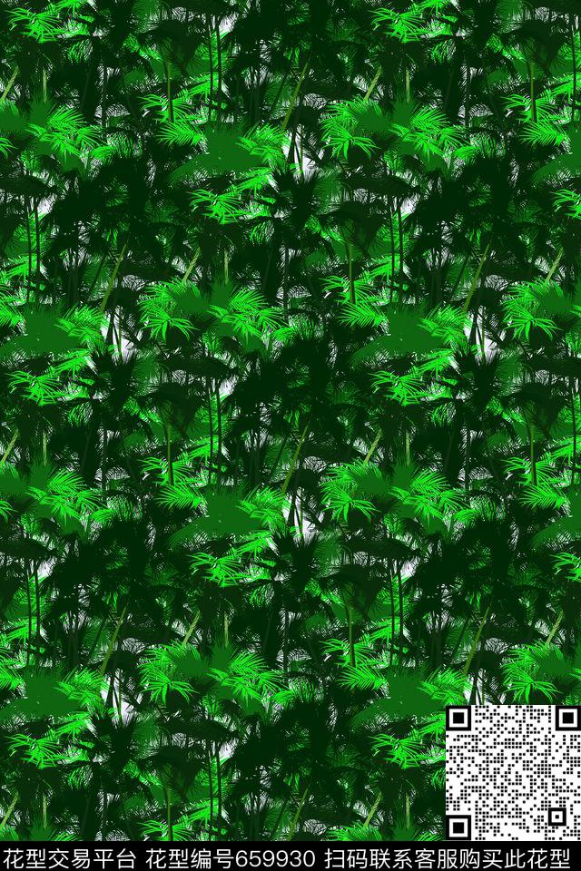 手绘热带风热带椰树叶子传统印花华亿平台下载（图片编号: 659930） - 瓦栏（Walan）