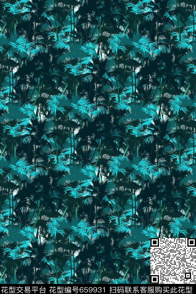 手绘热带风热带椰树叶子传统印花华亿平台下载（图片编号: 659931） - 瓦栏（Walan）