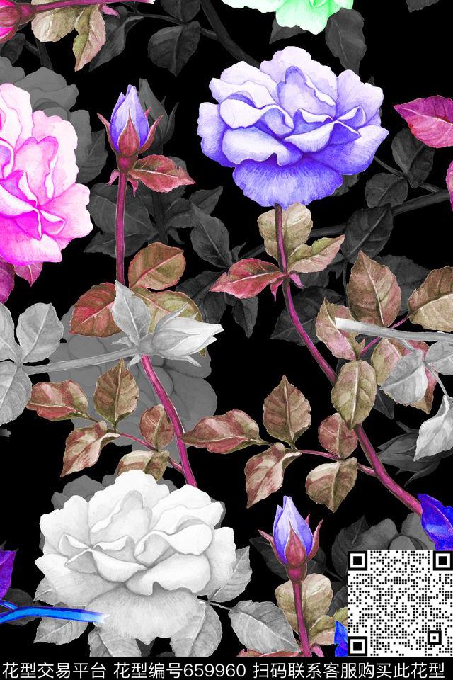 连衣裙花卉水彩花卉数码印花华亿平台下载（图片编号: 659960） - 瓦栏（Walan）