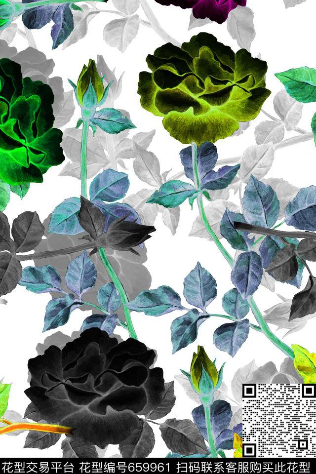 连衣裙花卉水彩花卉数码印花华亿平台下载（图片编号: 659961） - 瓦栏（Walan）