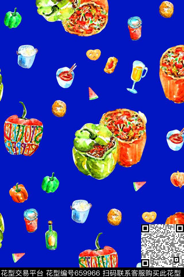 抽象手绘满版越味最新高清数码水彩画水果画数码印花华亿平台下载（图片编号: 659966） - 瓦栏（Walan）