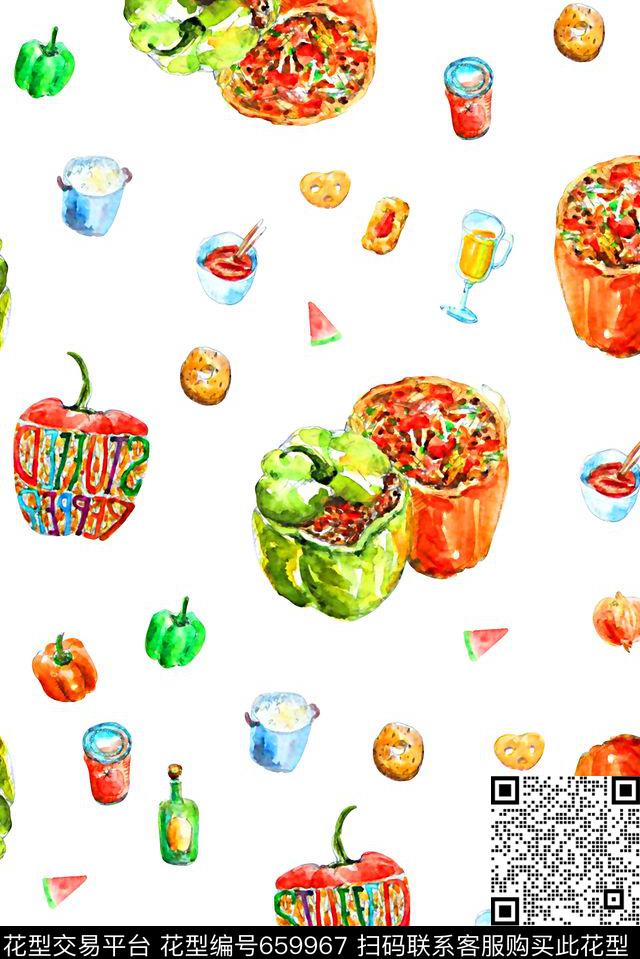 抽象手绘满版越味最新高清数码水彩画水果画数码印花华亿平台下载（图片编号: 659967） - 瓦栏（Walan）