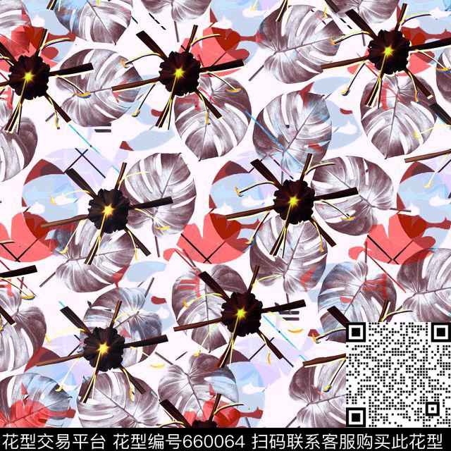 热带花卉叶子服装床品数码印花华亿平台下载（图片编号: 660064） - 瓦栏（Walan）