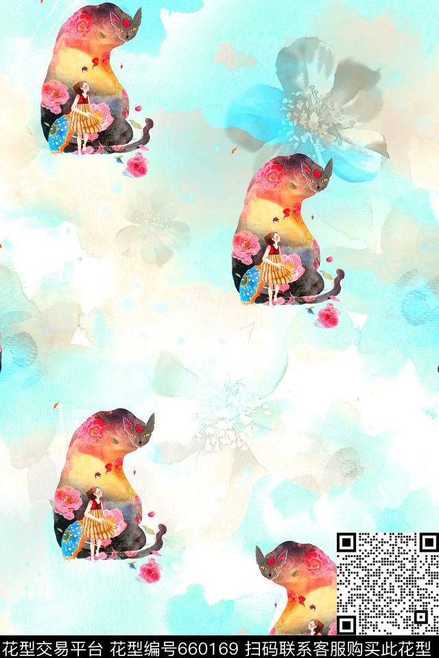 流行时尚小女孩趣味数码印花华亿平台下载（图片编号: 660169） - 瓦栏（Walan）