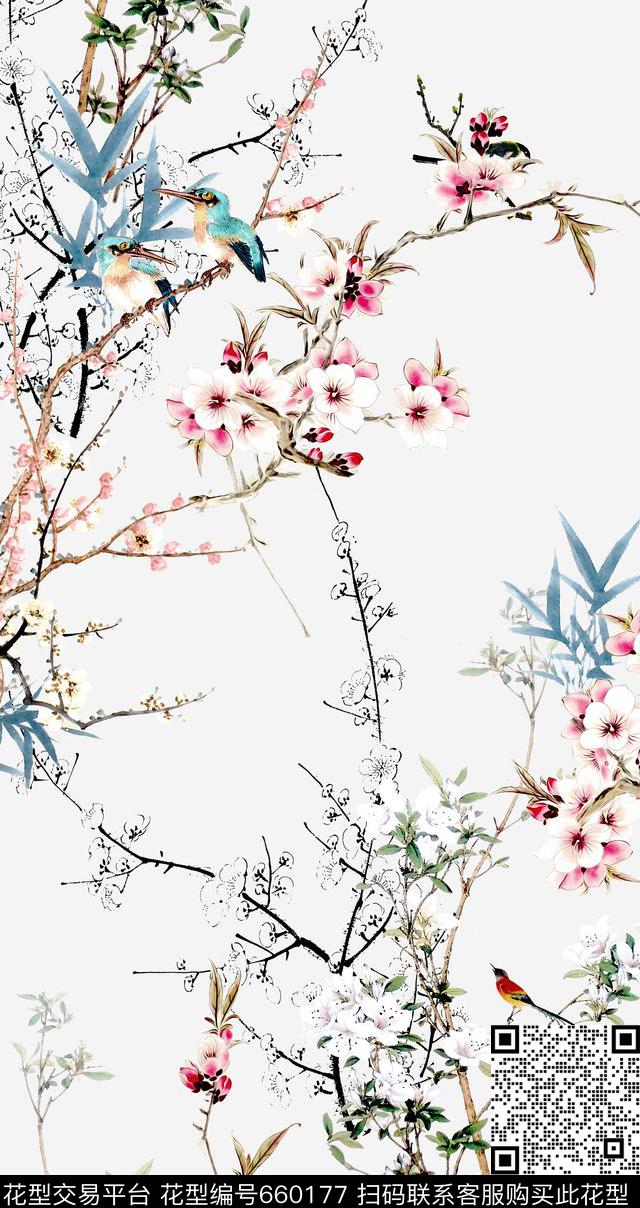 中国风清雅工笔手绘数码印花华亿平台下载（图片编号: 660177） - 瓦栏（Walan）