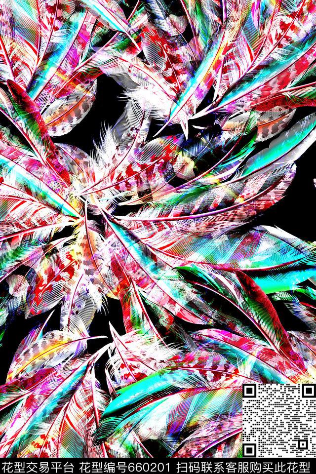 女装羽毛动物纹数码印花华亿平台下载（图片编号: 660201） - 瓦栏（Walan）