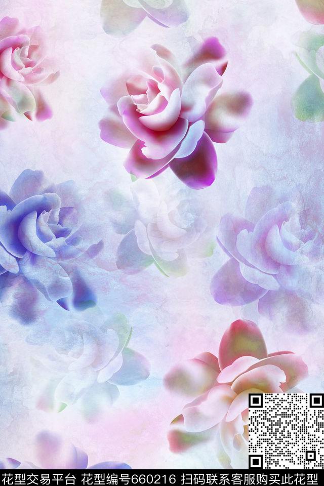 流行时尚花卉水彩数码印花华亿平台下载（图片编号: 660216） - 瓦栏（Walan）