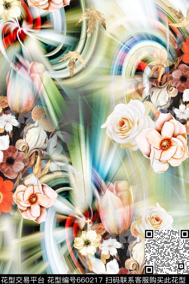 花朵花卉油画数码印花华亿平台下载（图片编号: 660217） - 瓦栏（Walan）