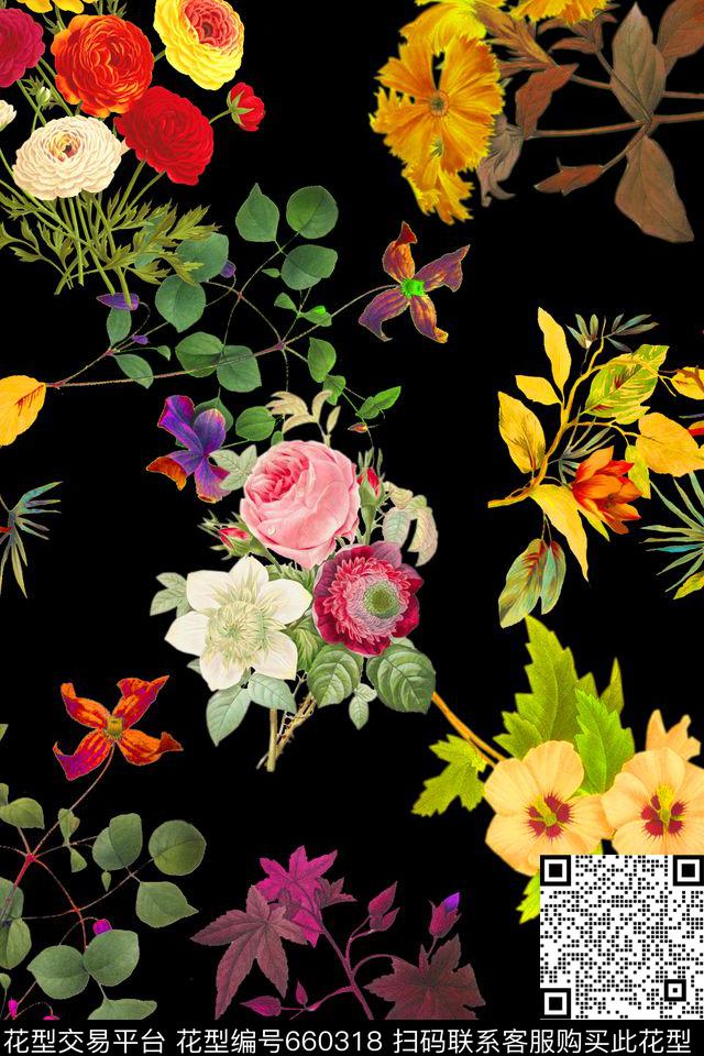 连衣裙女装水彩花卉数码印花华亿平台下载（图片编号: 660318） - 瓦栏（Walan）
