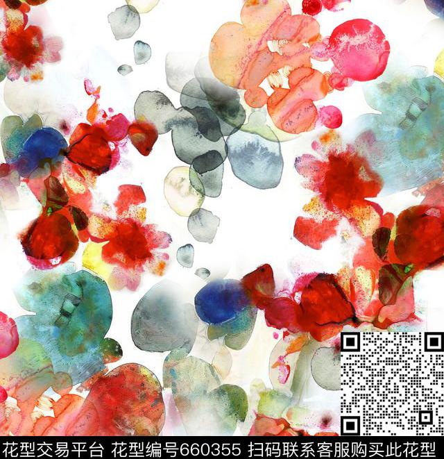 水墨花卉数码印花华亿平台下载（图片编号: 660355） - 瓦栏（Walan）