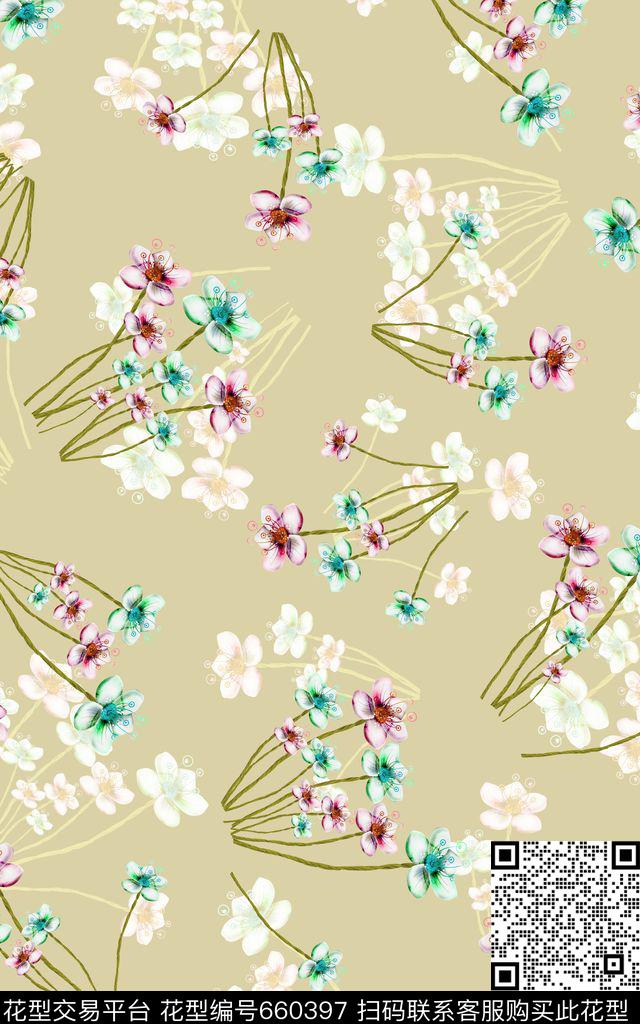 花卉小碎花花草数码印花华亿平台下载（图片编号: 660397） - 瓦栏（Walan）