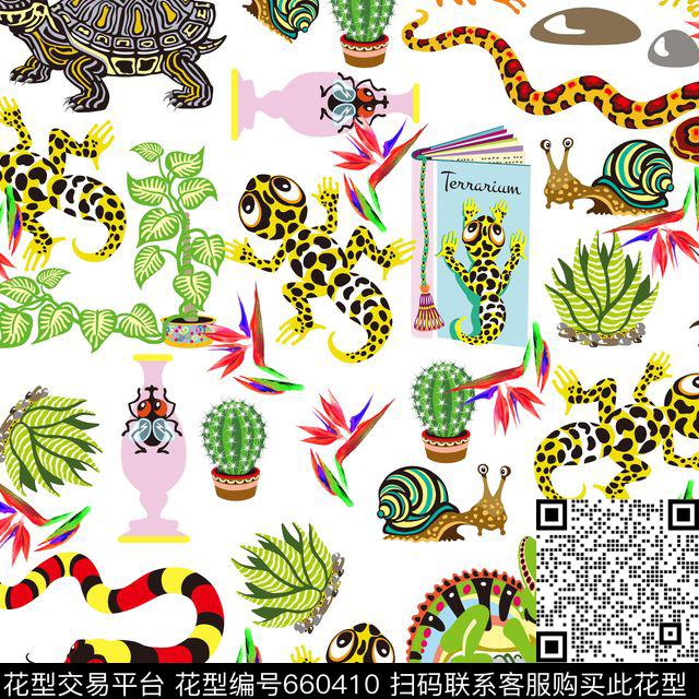 动物蛇蜗牛青蛙壁虎花朵数码印花华亿平台下载（图片编号: 660410） - 瓦栏（Walan）