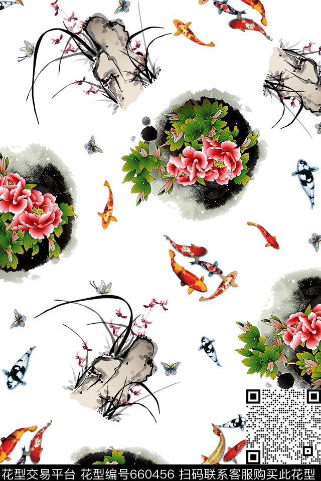 水墨画花卉兰花数码印花华亿平台下载（图片编号: 660456） - 瓦栏（Walan）