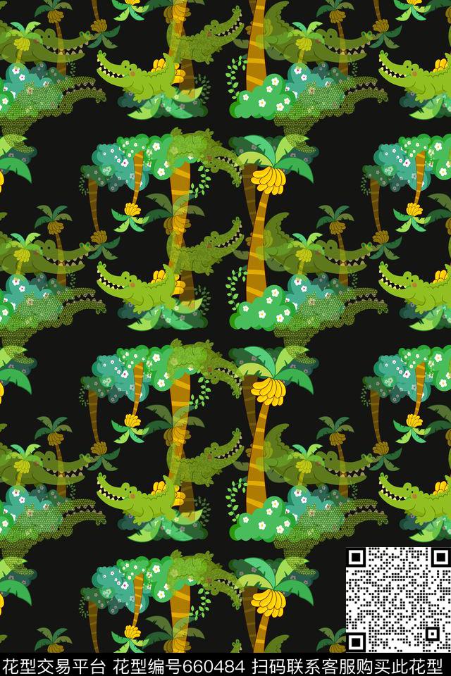 热带香蕉树鳄鱼卡通数码印花华亿平台下载（图片编号: 660484） - 瓦栏（Walan）