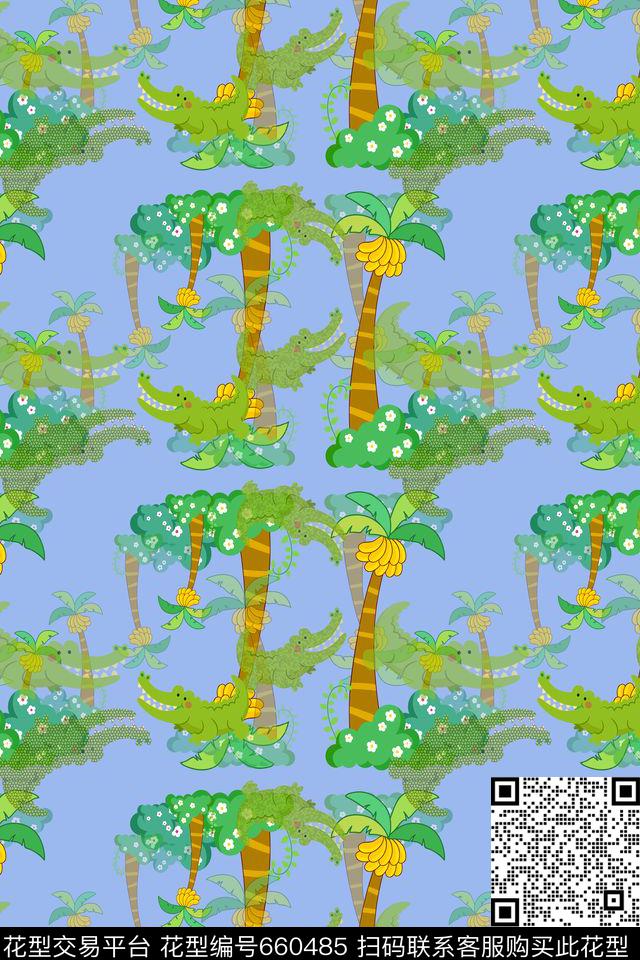 热带香蕉树鳄鱼卡通数码印花华亿平台下载（图片编号: 660485） - 瓦栏（Walan）