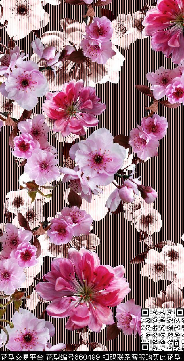 花卉、桃花、细条纹、照片花卉数码印花华亿平台下载（图片编号: 660499） - 瓦栏（Walan）