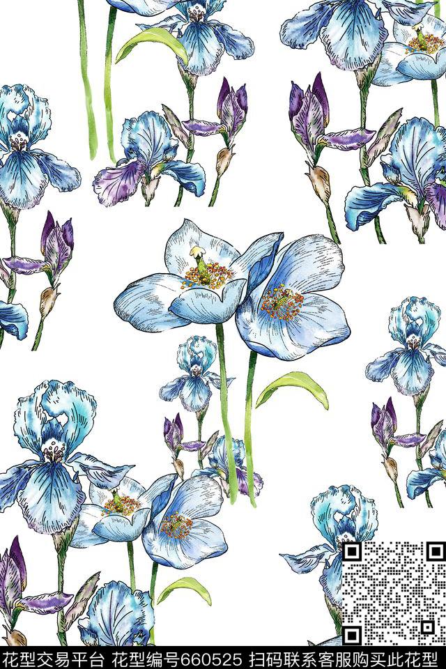 大花花卉花朵数码印花华亿平台下载（图片编号: 660525） - 瓦栏（Walan）