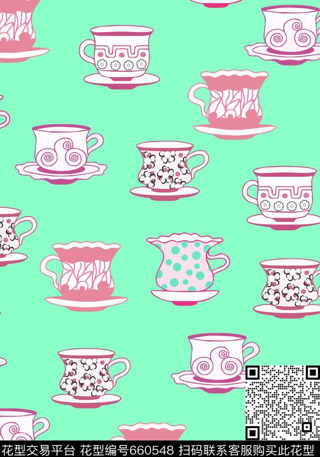 杯子时尚手绘风格杯子传统印花华亿平台下载（图片编号: 660548） - 瓦栏（Walan）
