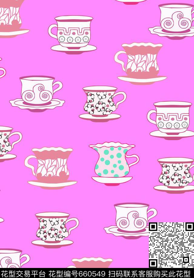 杯子时尚手绘风格杯子传统印花华亿平台下载（图片编号: 660549） - 瓦栏（Walan）