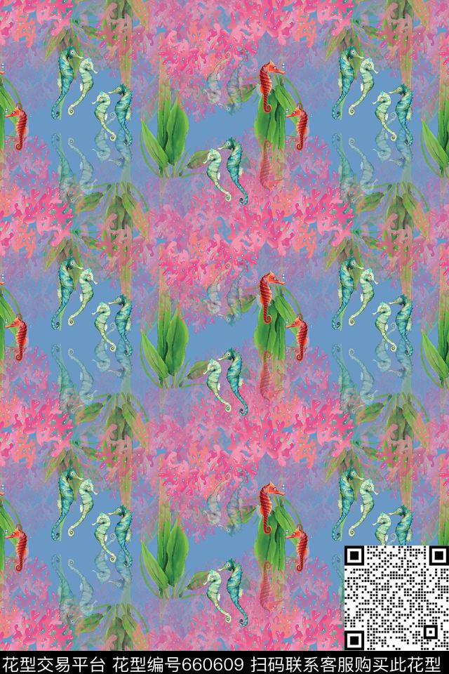 热带海滨度假海底生物珊瑚数码印花华亿平台下载（图片编号: 660609） - 瓦栏（Walan）