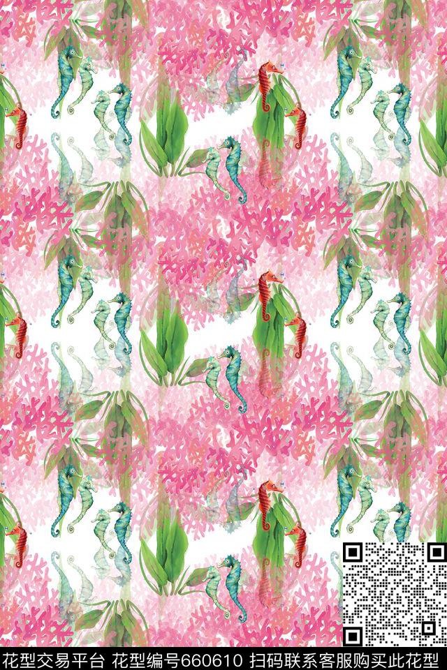 热带海滨度假海底生物珊瑚数码印花华亿平台下载（图片编号: 660610） - 瓦栏（Walan）