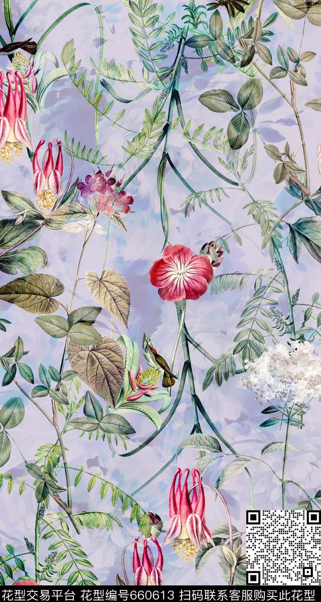 清新花卉手绘花卉国外手绘花卉数码印花华亿平台下载（图片编号: 660613） - 瓦栏（Walan）