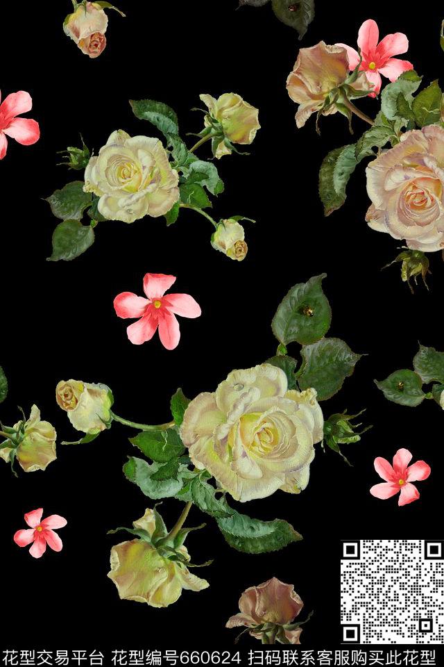女装手绘。花卉数码印花华亿平台下载（图片编号: 660624） - 瓦栏（Walan）