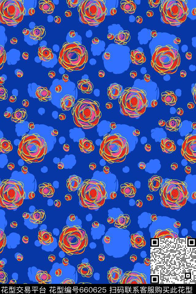 花朵可爱手绘花朵传统印花华亿平台下载（图片编号: 660625） - 瓦栏（Walan）