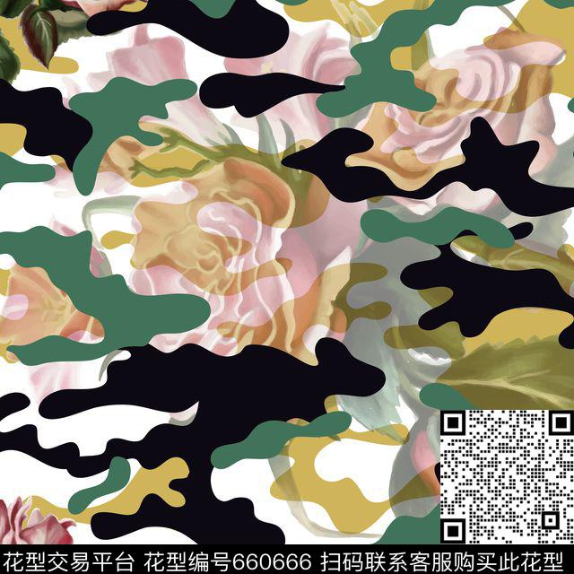 迷彩欧美花卉数码印花华亿平台下载（图片编号: 660666） - 瓦栏（Walan）