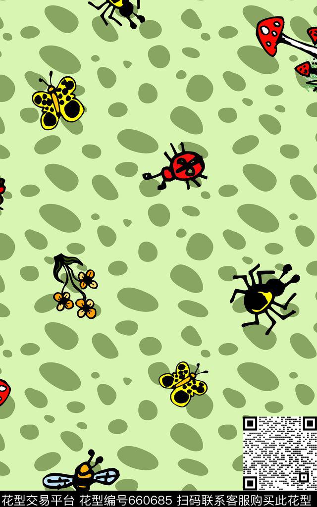 卡通小点瓢虫数码印花华亿平台下载（图片编号: 660685） - 瓦栏（Walan）