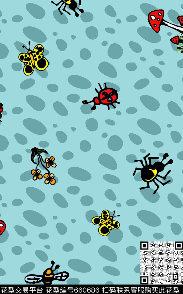 卡通小点瓢虫数码印花华亿平台下载（图片编号: 660686） - 瓦栏（Walan）