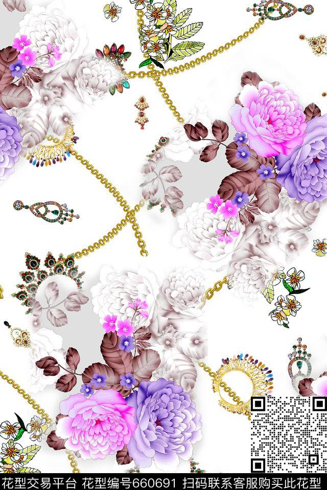 花卉珠宝链条数码印花华亿平台下载（图片编号: 660691） - 瓦栏（Walan）