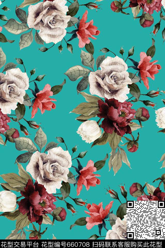 沙发布手绘花卉数码印花华亿平台下载（图片编号: 660708） - 瓦栏（Walan）
