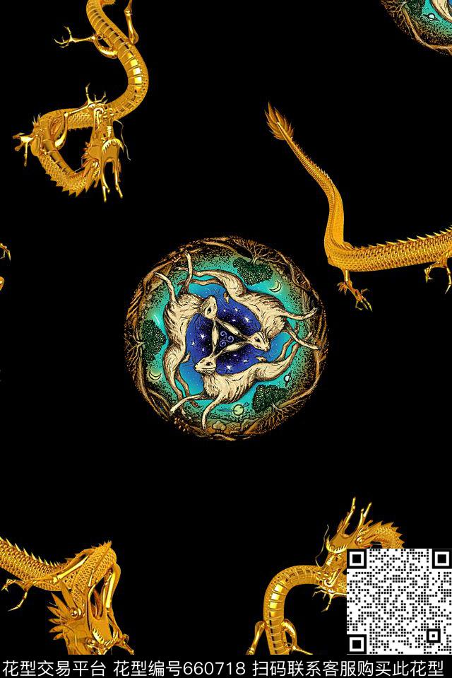 时尚潮流中国风龙鹿动物数码印花时尚男装T恤外套夹克印花时尚大牌潮流满版印花数码印花华亿平台下载（图片编号: 660718） - 瓦栏（Walan）