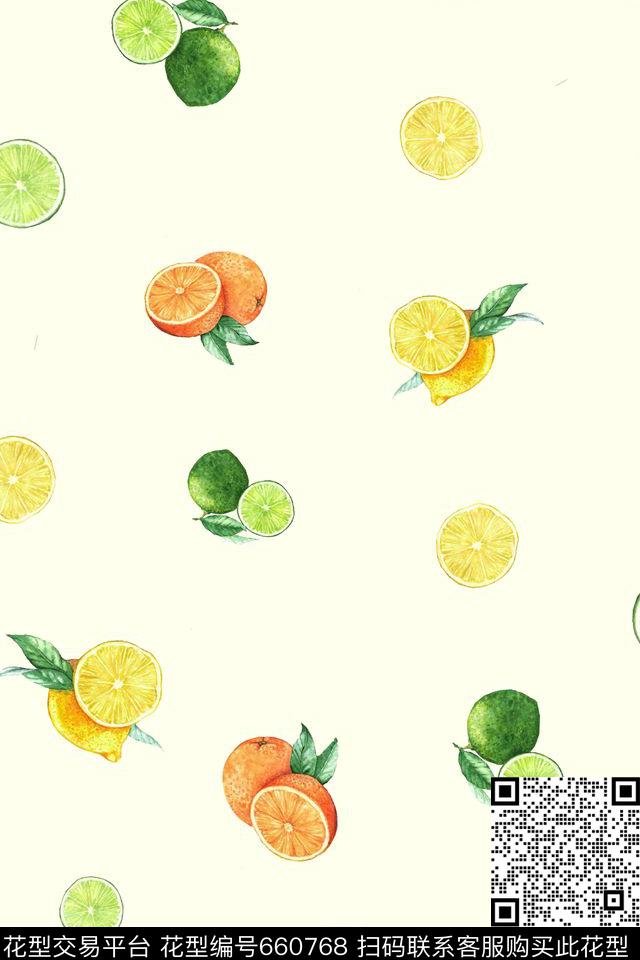 手绘水果、柠檬数码印花华亿平台下载（图片编号: 660768） - 瓦栏（Walan）