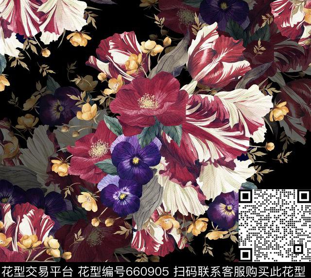 手绘沙发布花卉数码印花华亿平台下载（图片编号: 660905） - 瓦栏（Walan）