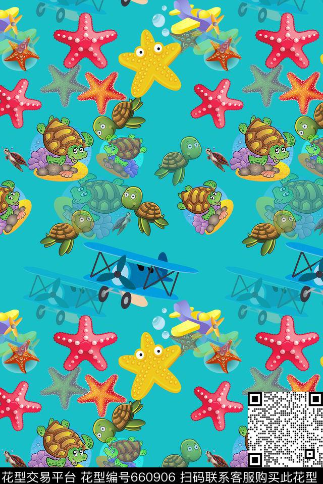 海龟热带海滨度假卡通数码印花华亿平台下载（图片编号: 660906） - 瓦栏（Walan）