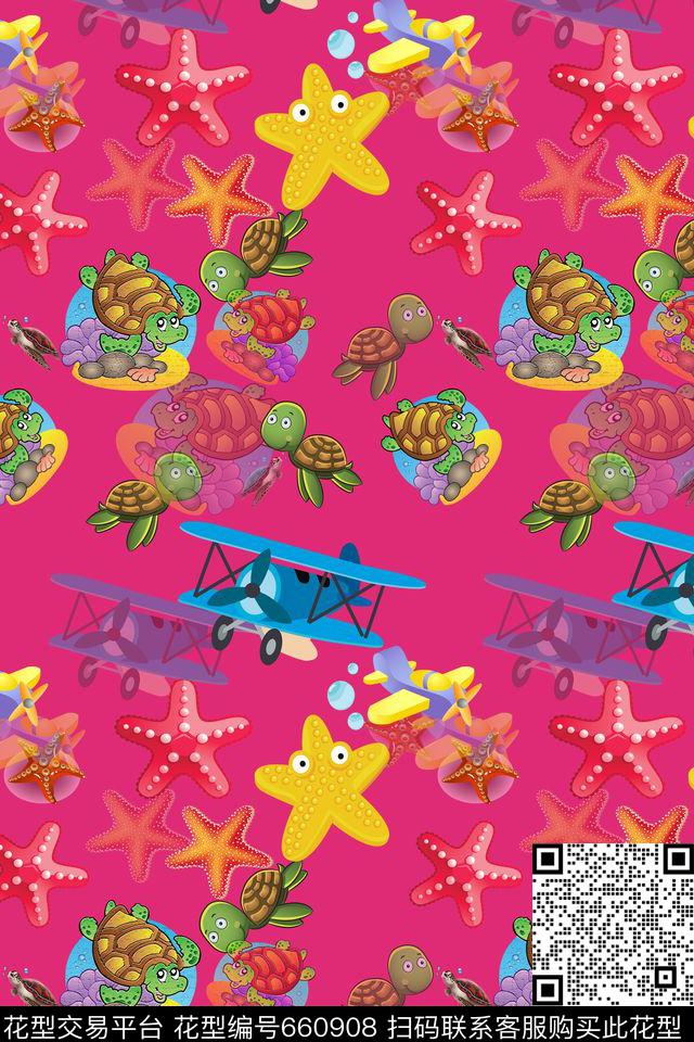 海龟热带海滨度假卡通数码印花华亿平台下载（图片编号: 660908） - 瓦栏（Walan）