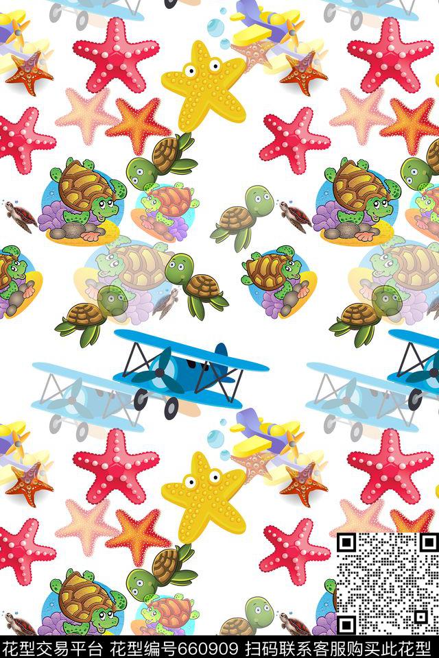 海龟热带海滨度假卡通数码印花华亿平台下载（图片编号: 660909） - 瓦栏（Walan）