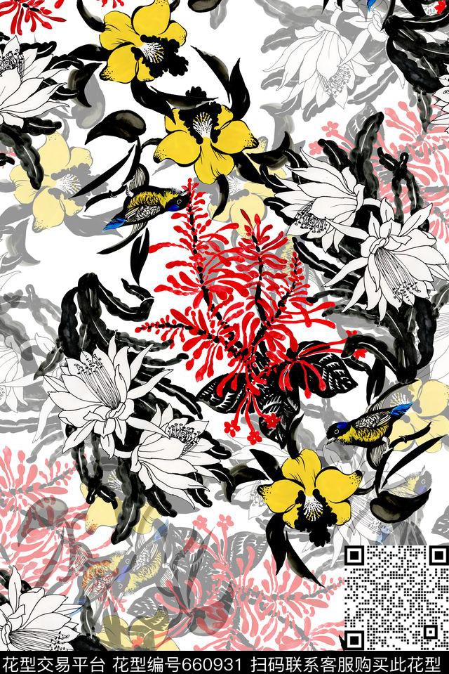 手绘意境抽象数码印花华亿平台下载（图片编号: 660931） - 瓦栏（Walan）