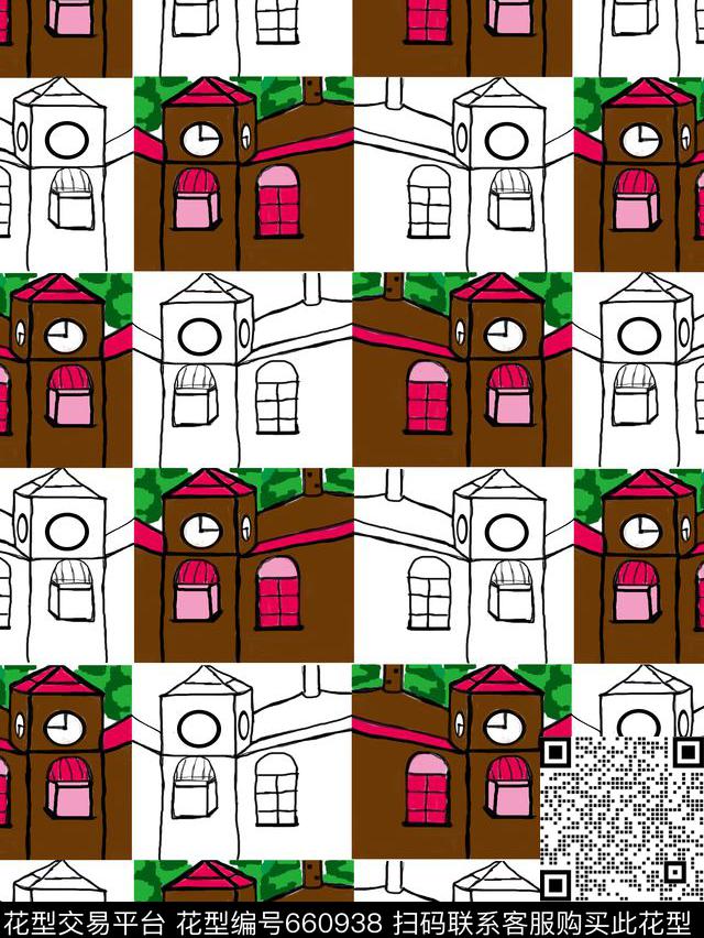时尚、手绘、房子传统印花华亿平台下载（图片编号: 660938） - 瓦栏（Walan）