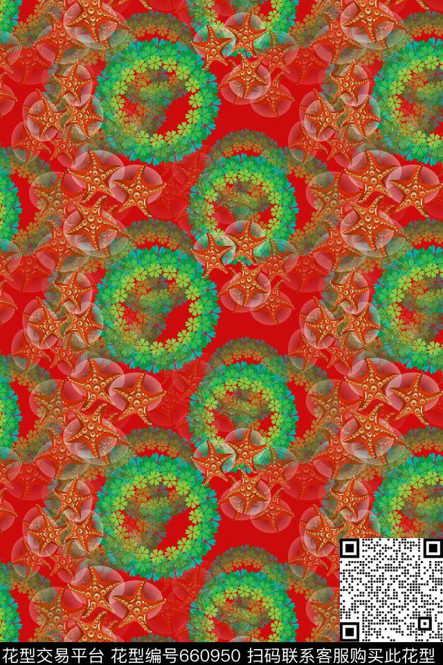 热带海滨度假花环四叶草组合数码印花华亿平台下载（图片编号: 660950） - 瓦栏（Walan）