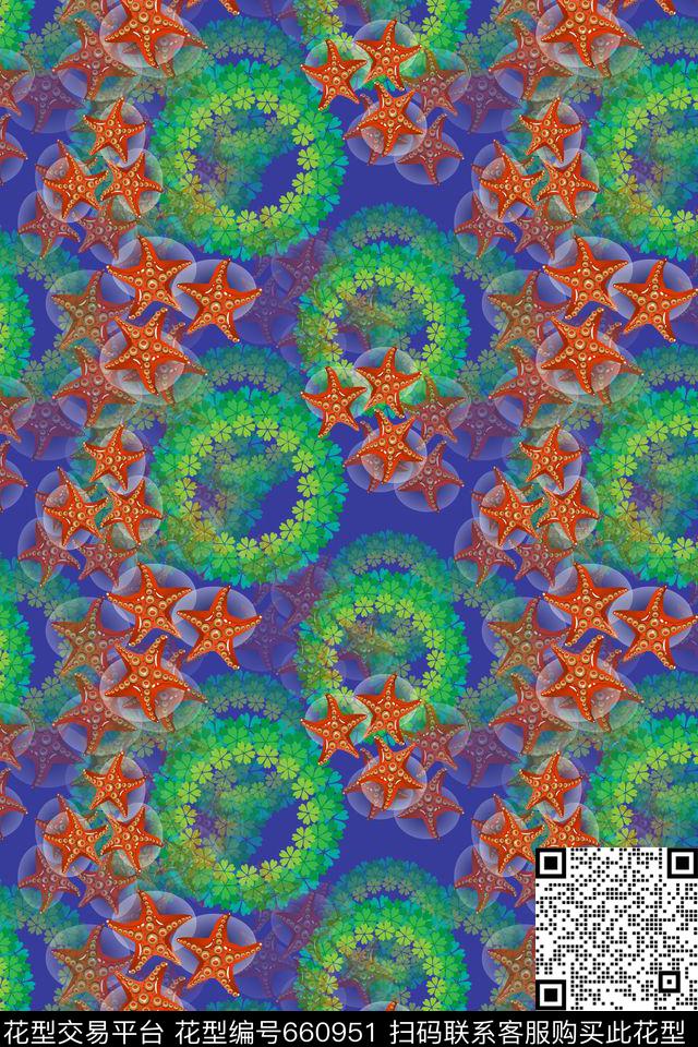 海星热带海滨度假花环数码印花华亿平台下载（图片编号: 660951） - 瓦栏（Walan）
