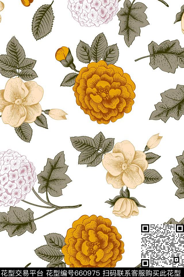 绣球花乱花大花数码印花华亿平台下载（图片编号: 660975） - 瓦栏（Walan）