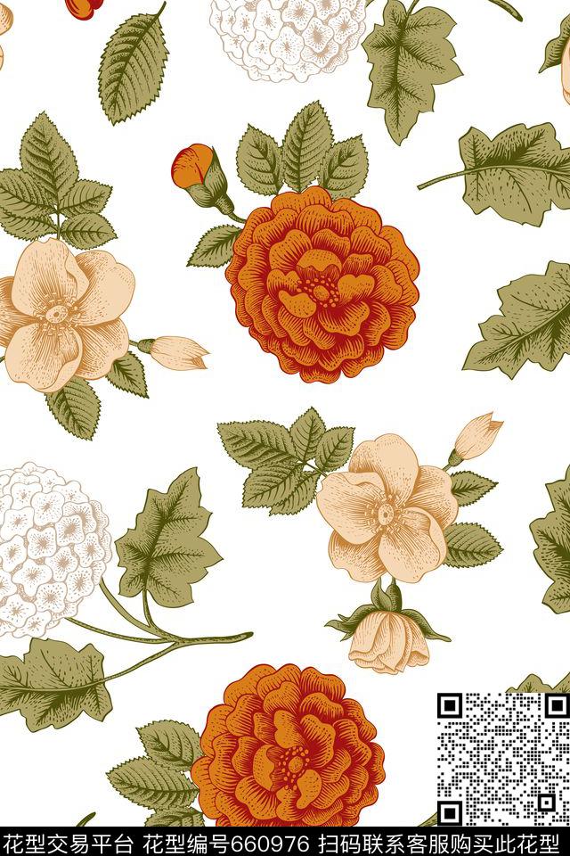 绣球花乱花大花数码印花华亿平台下载（图片编号: 660976） - 瓦栏（Walan）