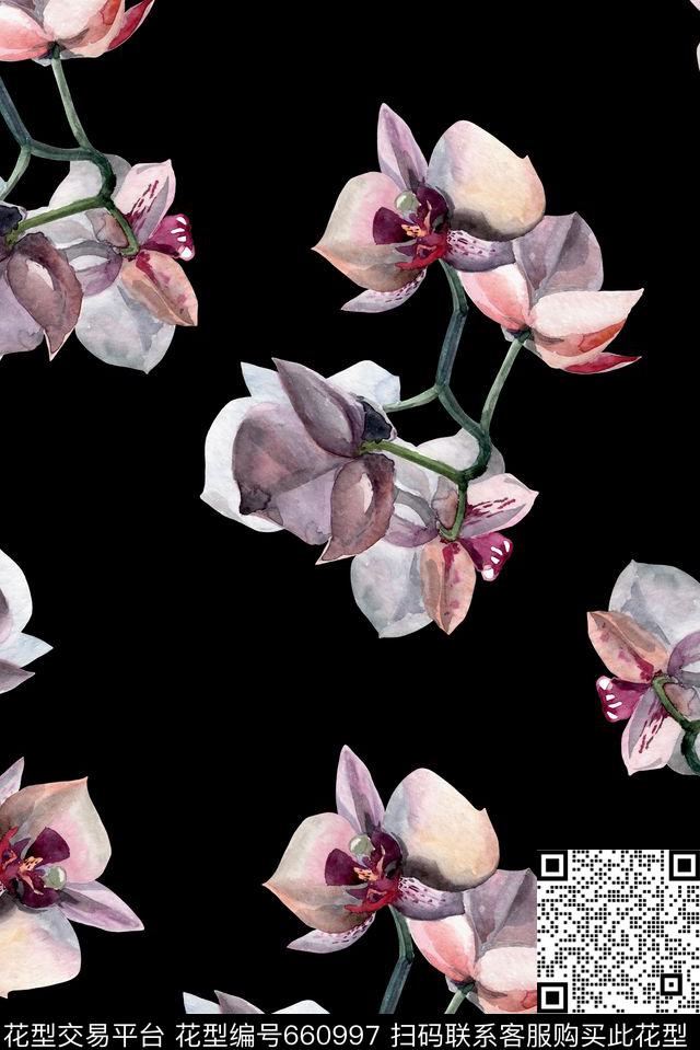 手绘复古大朵数码印花华亿平台下载（图片编号: 660997） - 瓦栏（Walan）