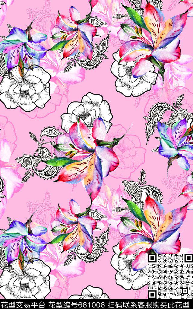 大花趣味MAX-女装花卉数码印花华亿平台下载（图片编号: 661006） - 瓦栏（Walan）